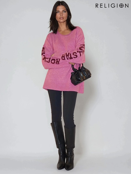 Religion Pink Oversized Rock N Roll Star Jumper In Pop Colours (Y12198) | R$ 890