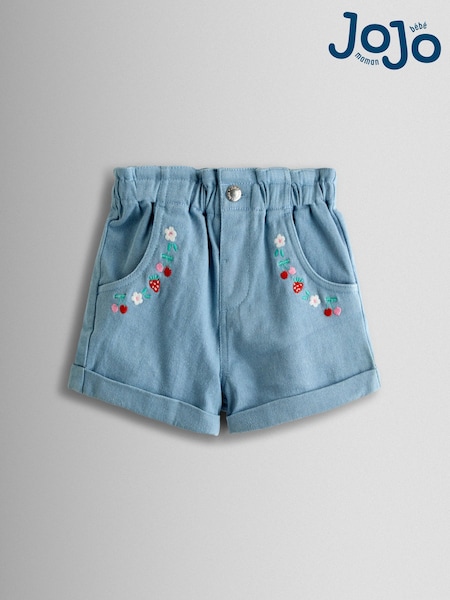 JoJo Maman Bébé Blue Floral Embroidered Twill Shorts (Y12365) | ₪91 - ₪106
