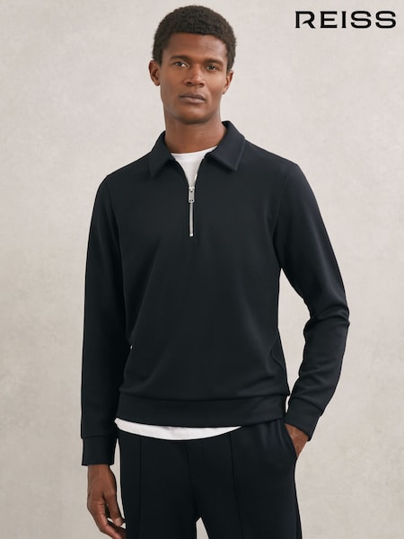 Reiss Navy Blue Prince Interlock Half-Zip Polo Sweatshirt (Y12377) | 720 QAR