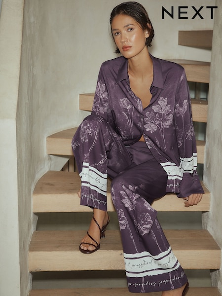 Purple Floral Border Print Long Sleeve Shirt (Y12476) | €49.50