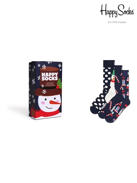 Happy Socks Blue 3 Pack Holiday Navy Socks Gift Set (Y12479) | AED175