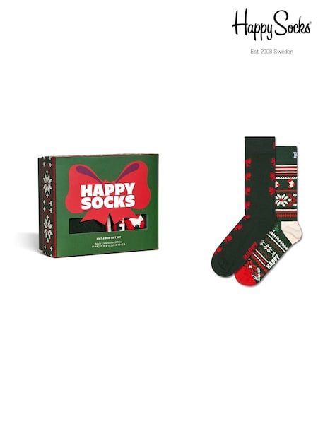 Happy Socks Green 2 Pack Knit And Bow Socks Gift Set (Y12482) | AED116