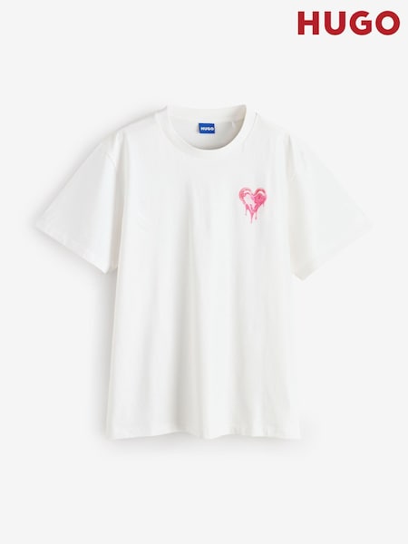 HUGO Cream Heart Graphic Oversize T-Shirt (Y12495) | SGD 75