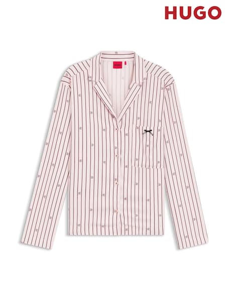 HUGO Pink Stripe Cotton Pyjama Shirt Top (Y12506) | AED402