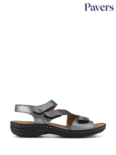 Pavers Grey Touch Fastening Cushioned Leather Sandals (Y12538) | €53