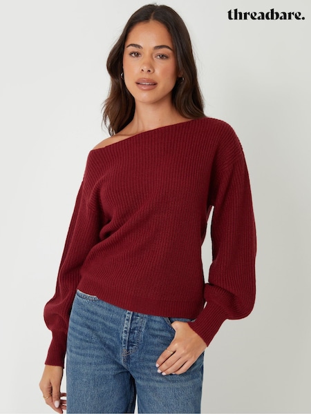Threadbare Red Slash Neck Chunky Knit Jumper (Y12706) | AED146