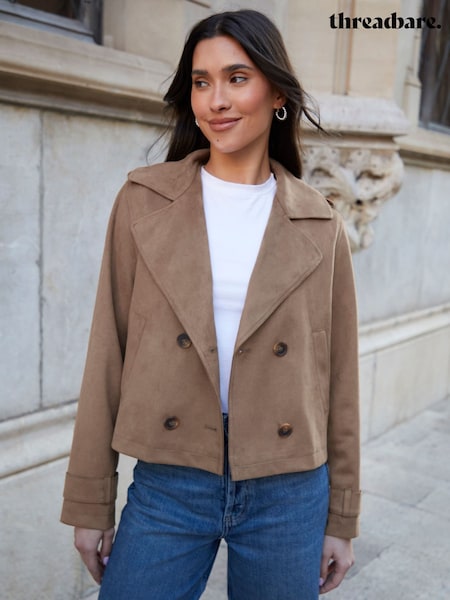 Marrón - Threadbare Suedette Cropped Trench Coat (Y12722) | 71 €