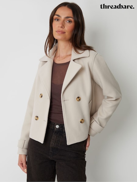 Threadbare Cream Faux Wool Cropped Trench Coat (Y12723) | €85