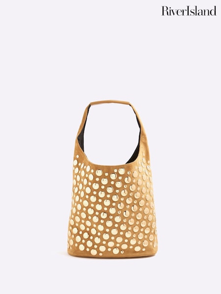 River Island Brown Studded Suedette Bucket Bag (Y12744) | €74