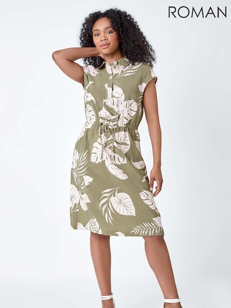 Roman Green Petite Tropical Waist Detail Shirt Dress (Y12889) | €60