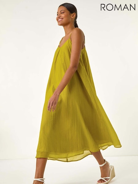 Roman Textured Pleat Swing Midi Dress (Y12923) | R$ 510