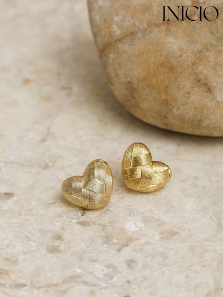 Inicio Gold Tone Brushed Heart Studs (Y12990) | €32