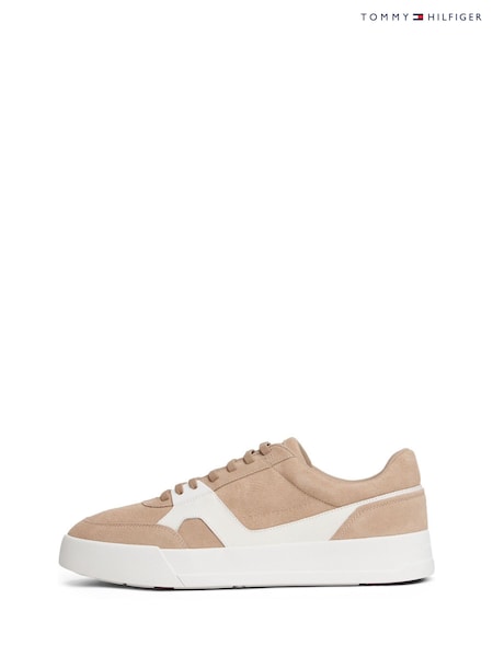 Tommy Hilfiger Brown Suede Mixed Texture Court Trainers (Y13017) | €146