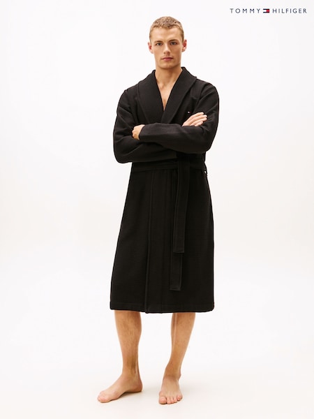 Tommy Hilfiger Black Essential Waffle Knit Robe (Y13029) | 470 QAR