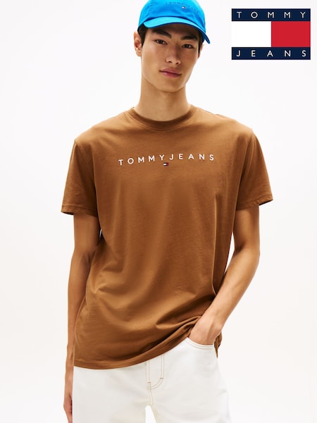 Tommy Jeans Brown Linear Logo Embroidery Crew Neck T-Shirt (Y13058) | R$ 295