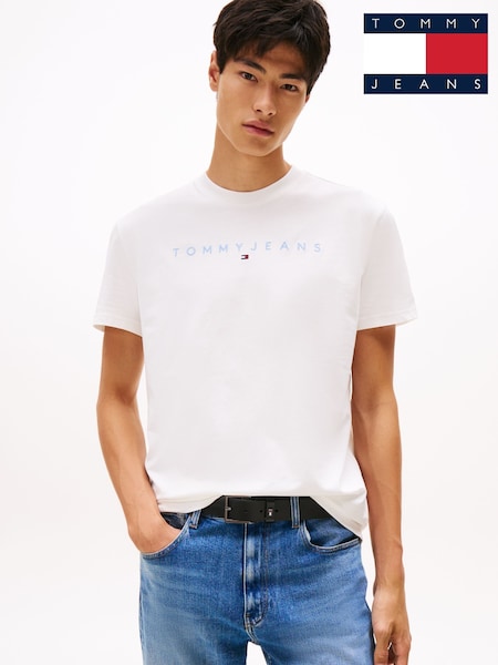 Tommy Jeans White Linear Logo Embroidery Crew Neck T-Shirt (Y13075) | 148 QAR