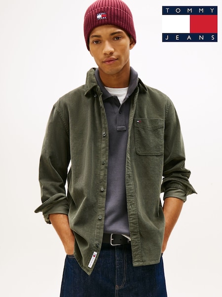 أخضر - Tommy Jeans Regular Fit Corduroy Shirt (Y13077) | ‏322 ر.ق.