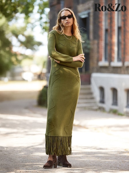 Ro&Zo Green Khaki Appliqué Knit Dress (Y13165) | €164