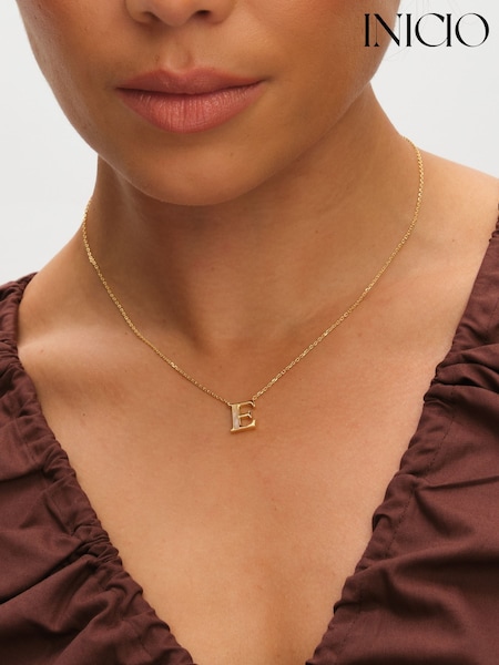 Inicio Gold Plated Mother of Pearl E Initial Pendant (Y13191) | €25