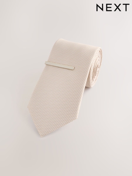 Champagne Textured Tie with Tie Clip (Y13207) | $25