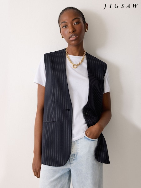Jigsaw Blue Ponte Pinstripe Waistcoat (Y13250) | €191
