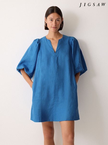 Jigsaw Blue Linen Puff Sleeve Mini Dress (Y13260) | €219