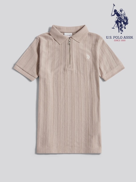 U.S. Polo Assn. Natural Vertical Stripe Texture Zip Polo Shirt (Y13330) | 188 QAR - 238 QAR