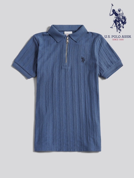 U.S. Polo Assn. Blue Vertical Stripe Texture Zip Polo Shirt (Y13331) | 188 QAR - 238 QAR