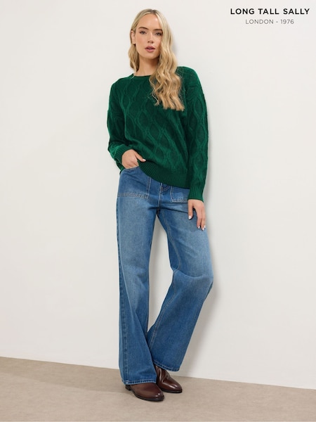 Long Tall Sally Green Cable Knit Jumper (Y13338) | €48