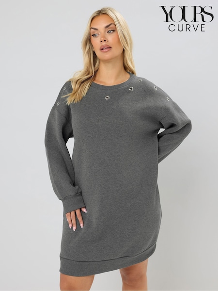 Yours Curve Grey Eyelet Sweatshirt Dress (Y13348) | €41