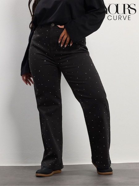 Yours Curve Black All Over Studded Wide Leg Jeans (Y13355) | €58