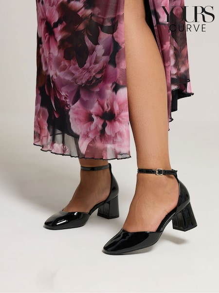 Yours Curve Black Extra Wide Fit Two Part Block Mary Jane Shoes (Y13359) | 193 QAR