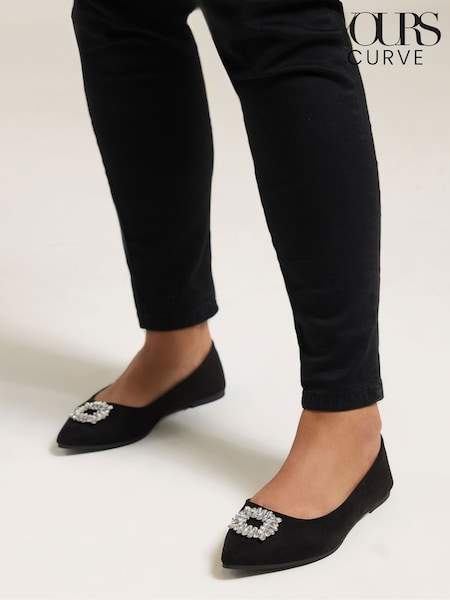 Yours Curve Extra Wide Fit Flat Point Diamante Pumps (Y13373) | R$ 285