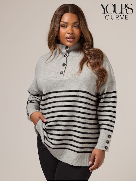 Yours Curve Black Button Through Neck Jumper (Y13375) | €48