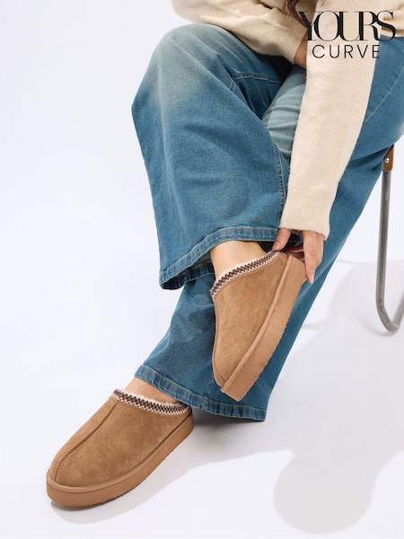 Yours Curve Brown Extra-Wide Fit Fur Mules (Y13381) | €35