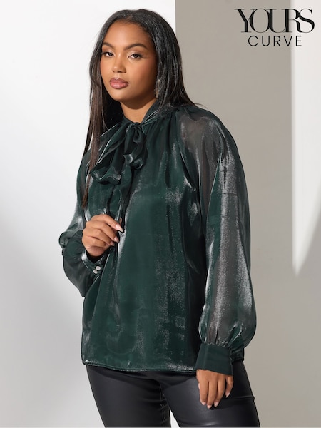Yours Curve Green London Shimmer Organza Bow Blouse (Y13401) | €50