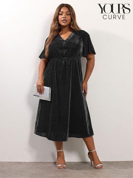 Yours Curve Black Party Velvet Maxi Bow Dress (Y13405) | €59