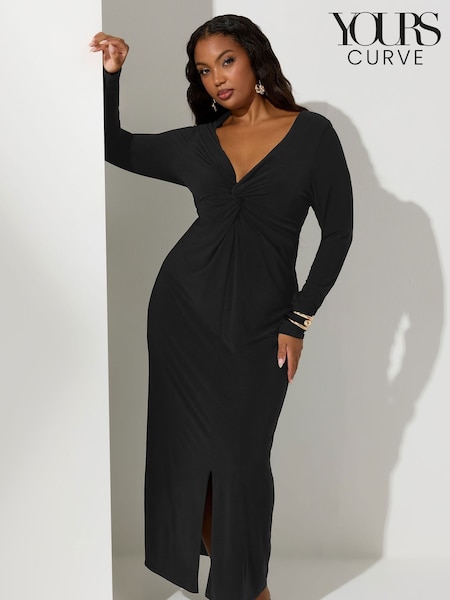 Preto - Yours Curve London Long Sleeve Knot Maxi Dress (Y13417) | R$ 495