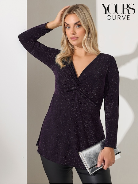 Yours Curve Purple London Metallic Knot Top (Y13427) | AED210