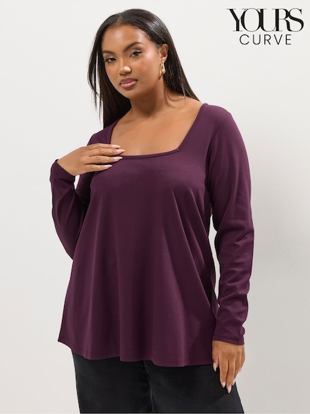Yours Curve Purple Long Sleeve Square Neck Swing Top (Y13434) | €31