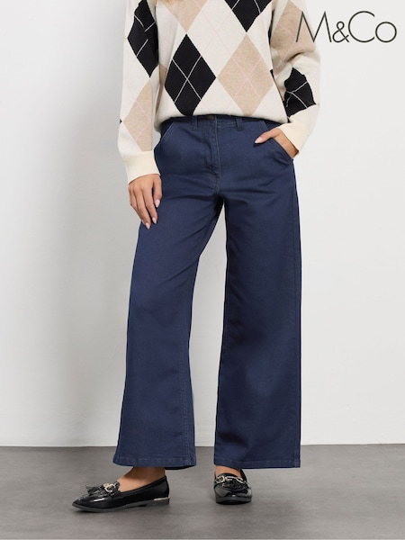 M&Co Blue Petite Smart Wide Leg Jeans (Y13437) | 193 QAR