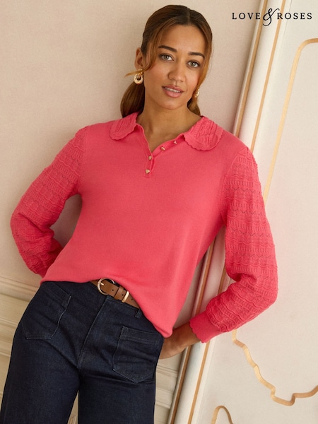 Love & Roses Pink Knitted Collared Jumper (Y13484) | €61