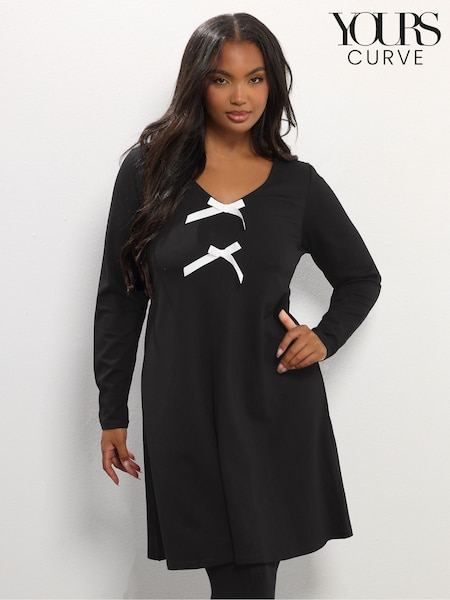 Yours Curve Black Ponte Contrst Bow A Line Dress (Y13511) | €45