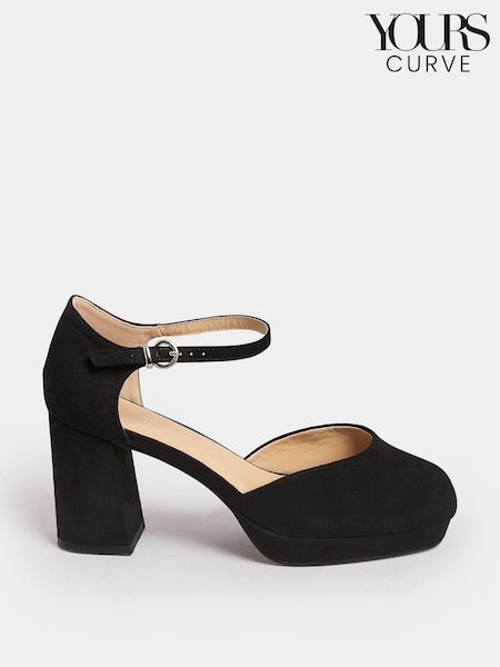 Yours Curve Black Wide Fit Platform Court Shoes (Y13518) | 213 QAR