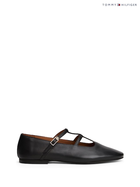 Tommy Hilfiger Black Leather Double T-Bar Ballerinas (Y13735) | R$ 1.185