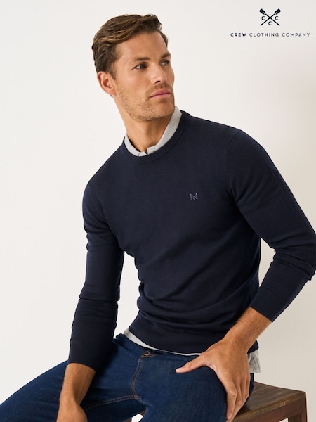 Crew Clothing Blue Merino Crew Neck Jumper (Y13884) | 371 QAR