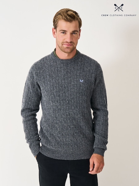 Crew Clothing Grey Lambswool Cable Crew Neck Jumper (Y13888) | €99