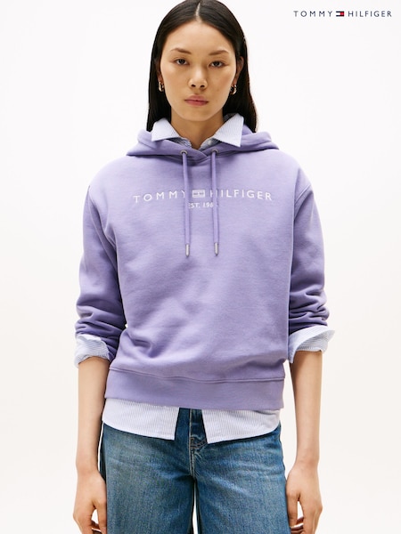 Tommy Hilfiger Purple Logo Embroidery Drawstring Hoodie (Y13915) | AED641