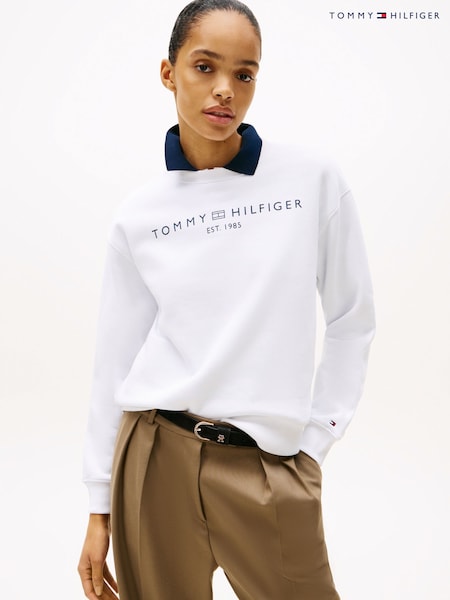 Tommy Hilfiger White Logo Signature Crew Neck Sweatshirt (Y13930) | €114