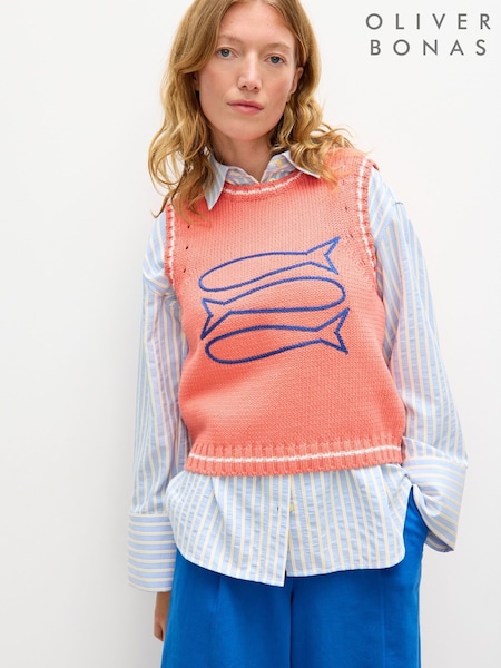 Oliver Bonas Orange Embroidered Knitted Vest (Y13956) | R$ 590